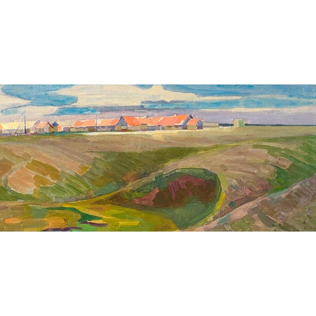 Realism Vintage Landscape Oil Painting, Village on Hill, Signed Impressionist Art 72-150 For Sale - Image 3 of 6