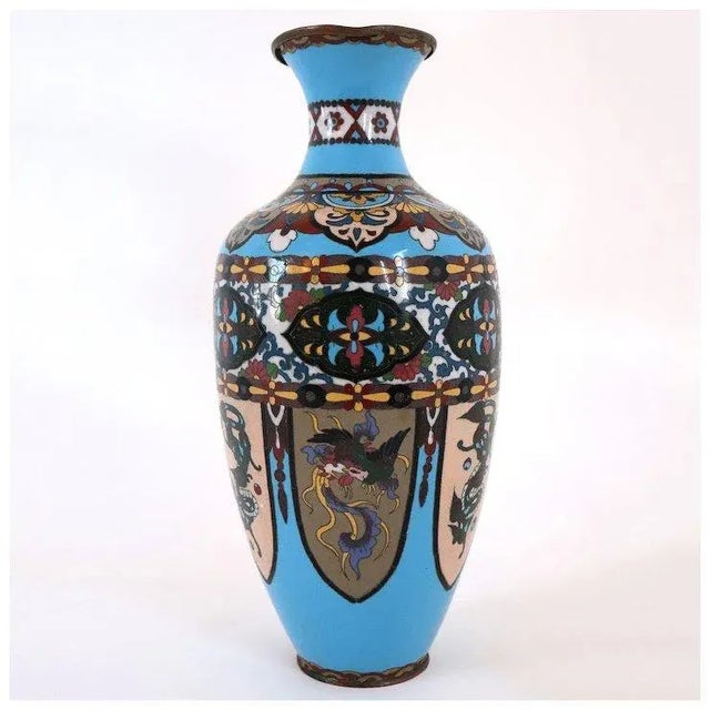 Japanese Edo Cloisonne Blue Enamel Copper Baluster Vase For Sale In Denver - Image 6 of 13