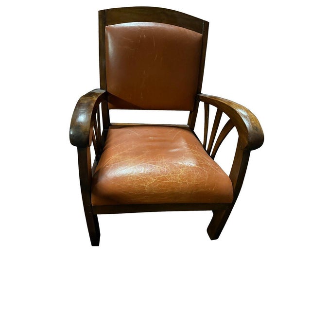 Brown Vintage Bridge Chair in Leather, 1930s For Sale - Image 8 of 8