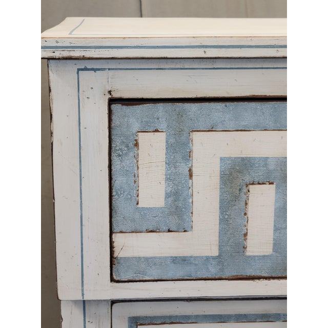 1910s Antique English Painted Dresser Chest of Drawers With Greek Key Motif For Sale - Image 5 of 14