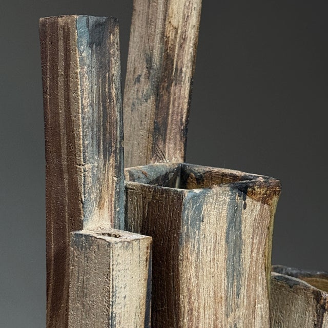 Ceramic Vintage Abstract Expressionist Tiered Five Chambered Polychrome Ceramic Vase, Signed For Sale - Image 7 of 10