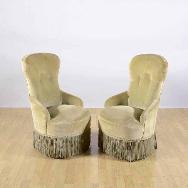 Danish Velvet Armchairs with Fringed Skirts, 1950s, Set of 2 For Sale - Image 15 of 18