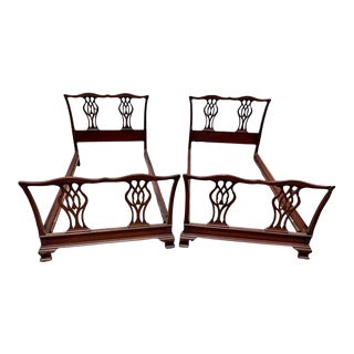 Pair of Mahogany Chippendale Twin Bedframes - Vintage Mid 20th Century For Sale