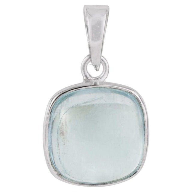Cushion Cut Aquamarine Bezel Set Solitaire Pendant in 925 Sterling Silver For Sale - Image 10 of 14