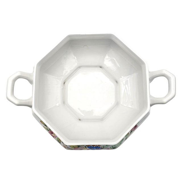 Italian Hand-Painted Porcelain Soup Tureen Set, Octagonal Floral, 16" For Sale - Image 10 of 18