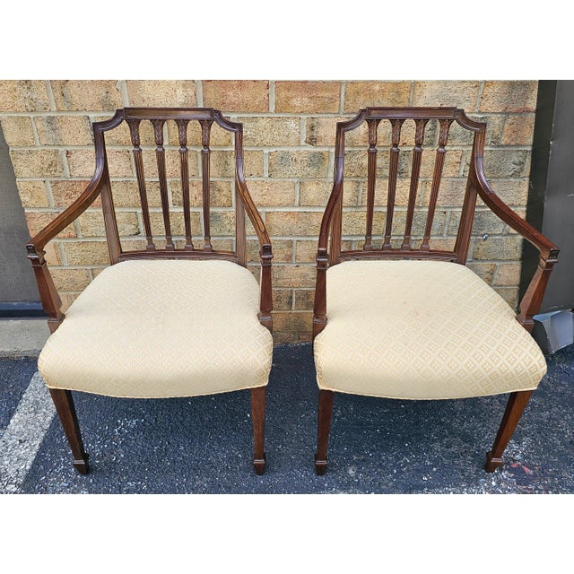 Pair of Federal Carved Mahogany Upholstered Armchairs Attrib. To Ephraim Haines and Henry Connelly, Circa 1805 For Sale - Image 4 of 18
