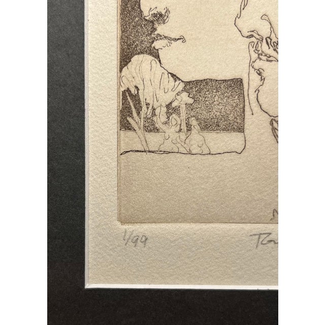 Contemporary Rare Tony Mafia 1970s Etching Woman & Man Profiles Limited Edition 1/99 For Sale - Image 3 of 8