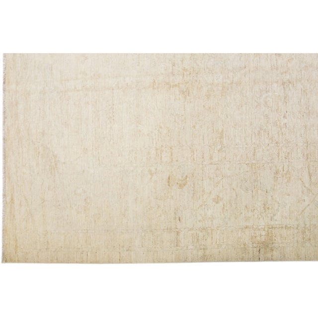 2010s Room Size Modern Oushak Wool Rug With Beige Floral Field For Sale - Image 4 of 7