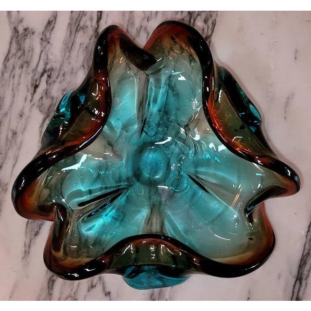 Aqua Mid Century Murano Art Glass Shell Bowl For Sale - Image 8 of 13