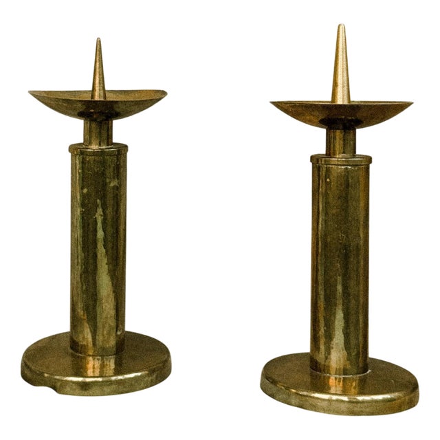 Brutalist Brass Candleholders, 1950s, Set of 2 For Sale