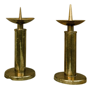 Brutalist Brass Candleholders, 1950s, Set of 2