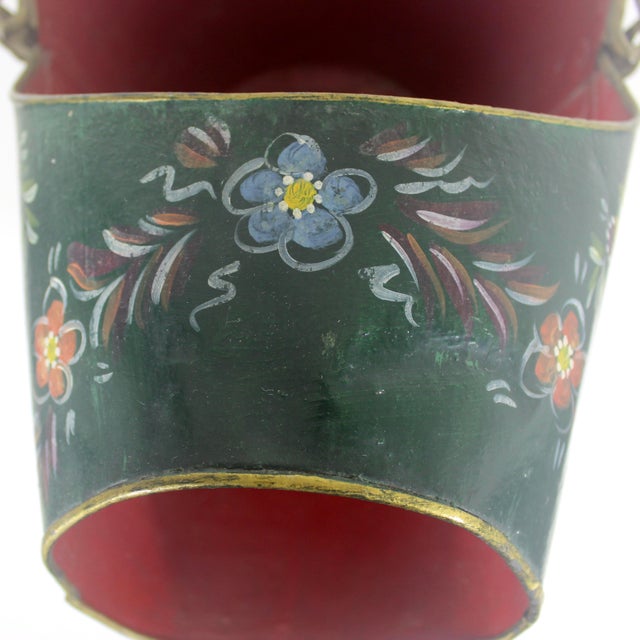 Antique Hand Painted Coal Scuttle Folk Art Fireplace Accent For Sale - Image 6 of 8