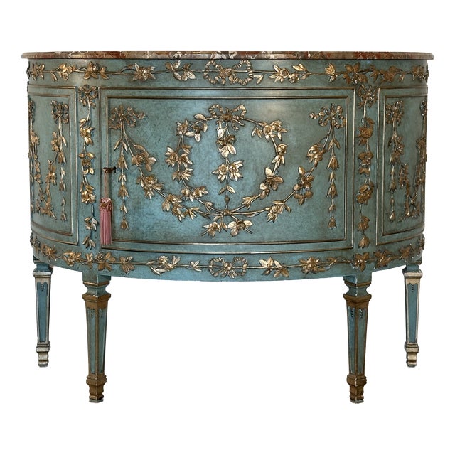 Half-Moon Sideboard in Wood and Marble, 1960s For Sale