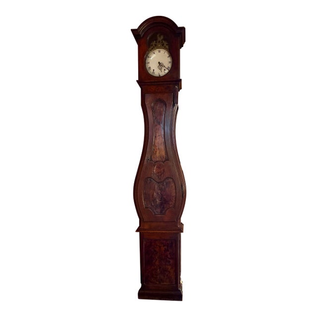Antique French Provincial Longcase Clock With Burl Veneer — 8 Feet Tall — Rancho Santa Fe, Ca For Sale
