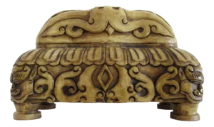 Vintage Late 19Th. Century, Asian Chinese Carved Footed & Lidded Ink Stone Seal Box