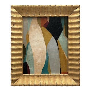 Contemporary Abstract "Strata" Oil Painting in Vintage Gold Ripple Frame For Sale