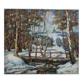 Winter Landscape Oil Painting, Antique Impressionism, Ukrainian Artist 60-70 For Sale