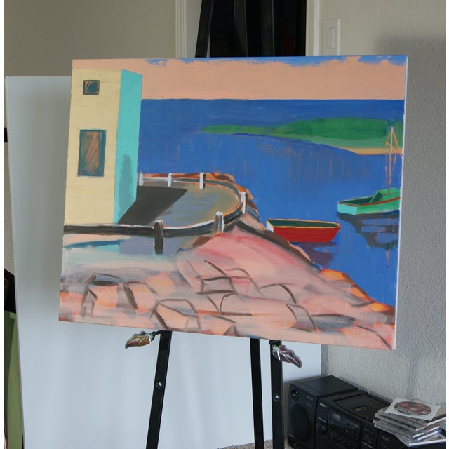 Contemporary Red Boat Contemporary Colorfield Oil Painting For Sale - Image 3 of 4