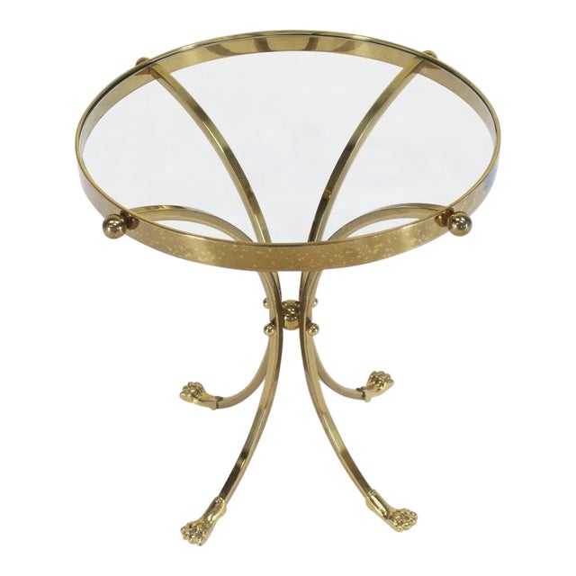 Mid-Century Modern Brass and Glass Round Gueridon Center Table For Sale