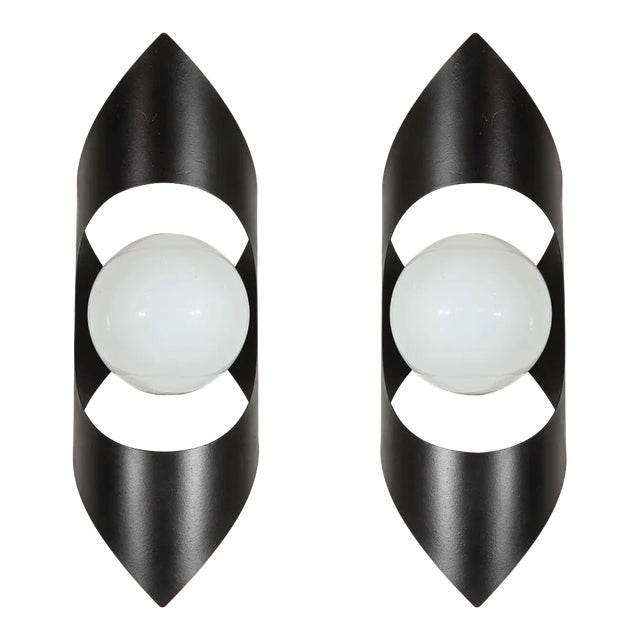1970s Modern Black Metal Wall Sconces - A Pair For Sale
