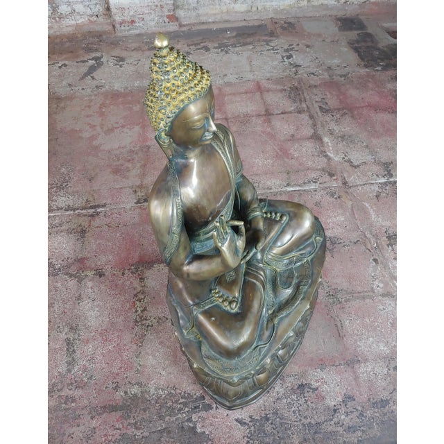 Brass Chinese Antique 19th century large Brass Buddha For Sale - Image 8 of 9