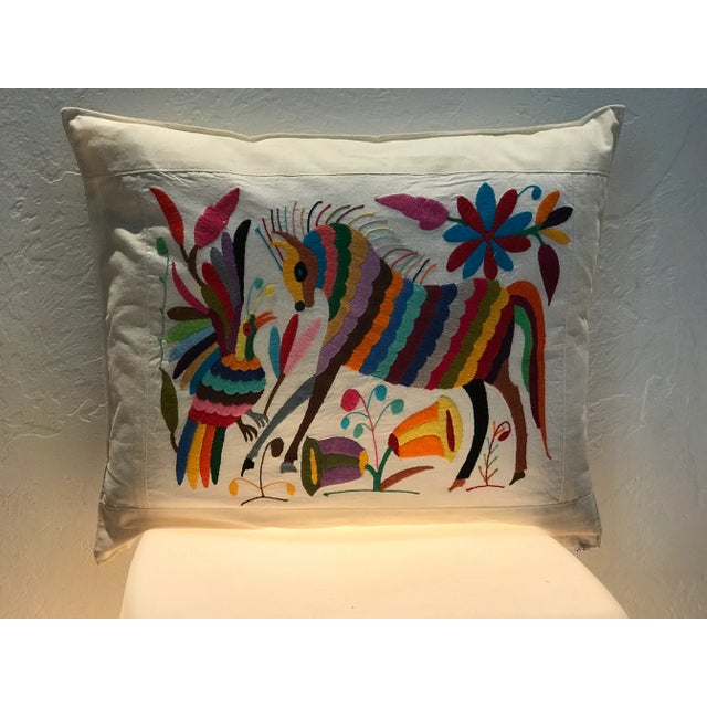 Beautiful Multicolor Ethnic Mexican Tenango Hand Embroidered Pillow Cover Whimsical Fantasy Birds/Animals and Flora Theme...