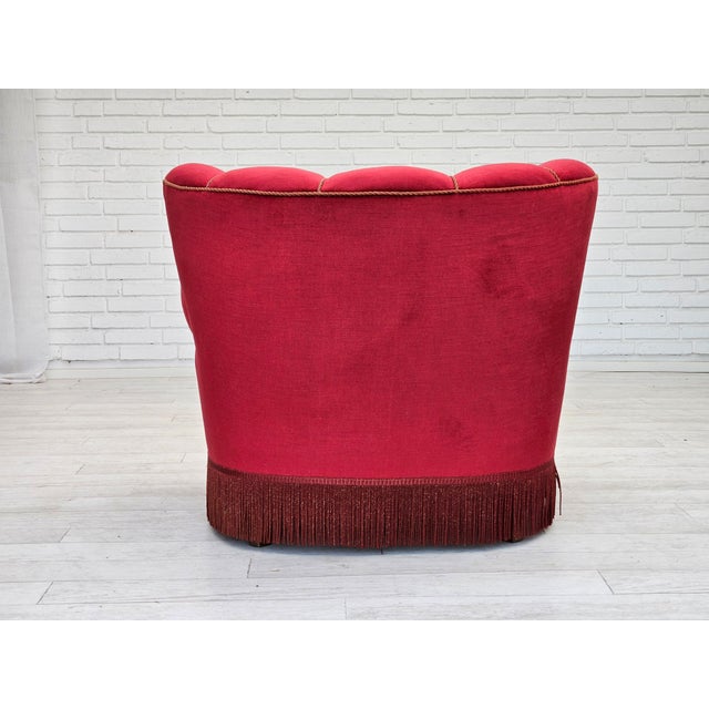 Danish Relax Armchair in Cherry Red Velour, 1960s For Sale - Image 10 of 18