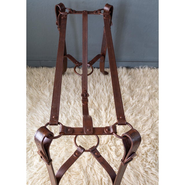 Mid 20th Century Jacques Adnet Hermes Style Iron Leather Bridle Strap Equestrian Console Table For Sale - Image 5 of 18