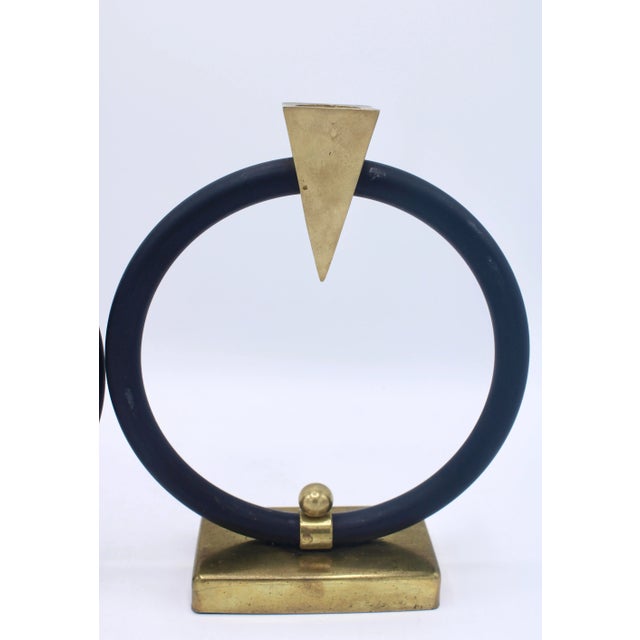 Vintage Mid Century Modern Brass Circular Candlesticks For Sale - Image 10 of 12