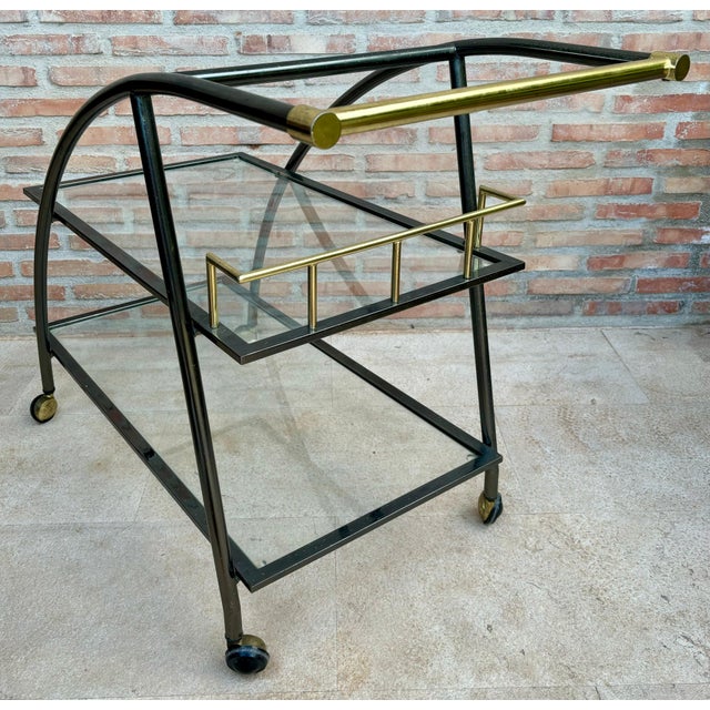 Vintage Serving Bar Cart in Brass and Glass, 1980s For Sale - Image 10 of 18