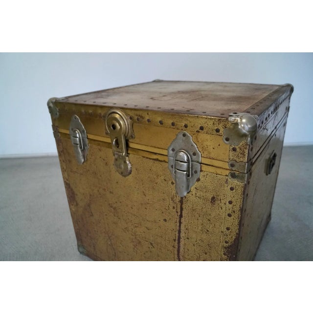 Brass 1960's Hollywood Regency Patinated Brass Campaign Cube Trunk For Sale - Image 8 of 13