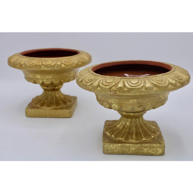 Mid Century Italian Gold Leaf Gilt Terra Cotta Urns For Sale - Image 12 of 12