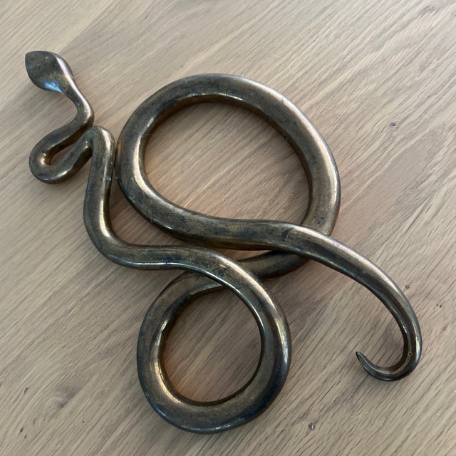 Late 20th Century Vintage Unlacquered Brass Snake Sculpture For Sale - Image 5 of 6