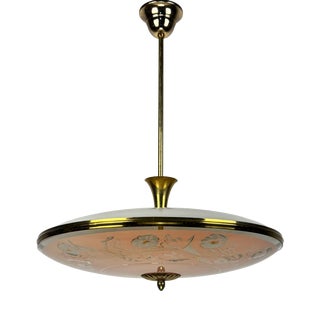 Mid-Century UFO Pendant Light in BRass and Glass by Pietro Chiesa for Fontana Arte, Italy, 1950s For Sale