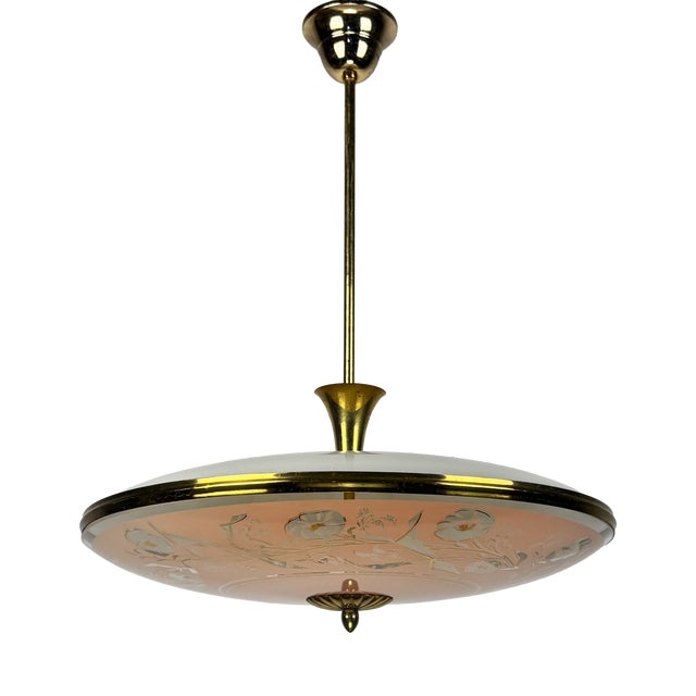 Mid-Century UFO Pendant Light in BRass and Glass by Pietro Chiesa for Fontana Arte, Italy, 1950s For Sale