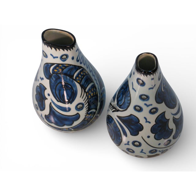 1950s 1950s Pair Vases Gouda Pottery Bleu Du Paris, Royal Zuid Holland MCM For Sale - Image 5 of 11