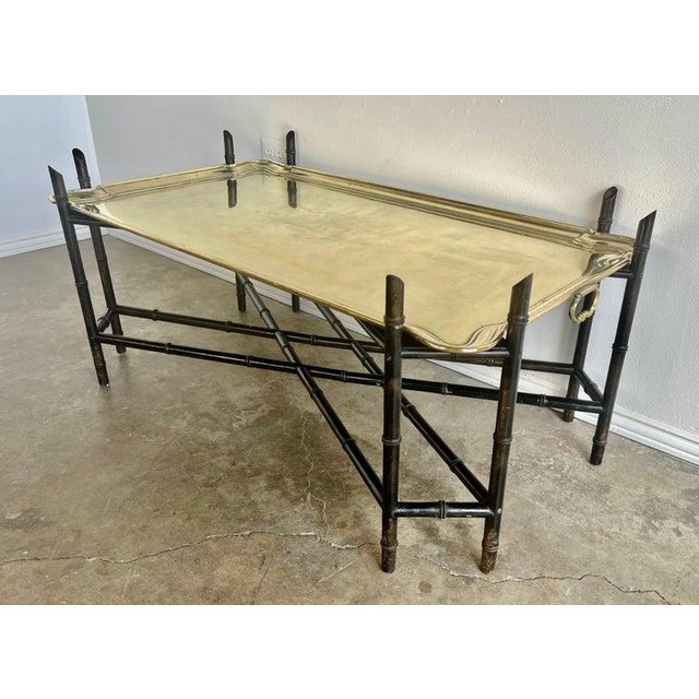 Antique Brass Tray Table on Black Chinoiserie Base, 20th Century For Sale - Image 4 of 18