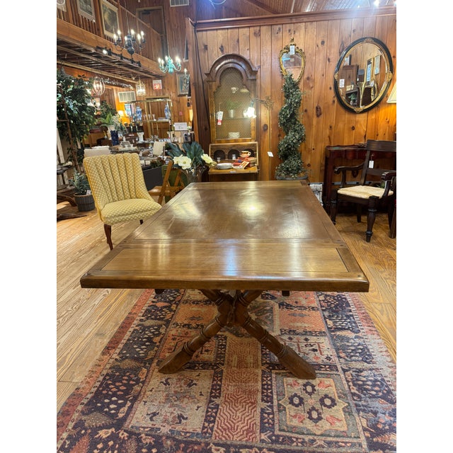 Vintage Trestle Refectory Dining Table With 2 Leaves For Sale In Philadelphia - Image 6 of 12