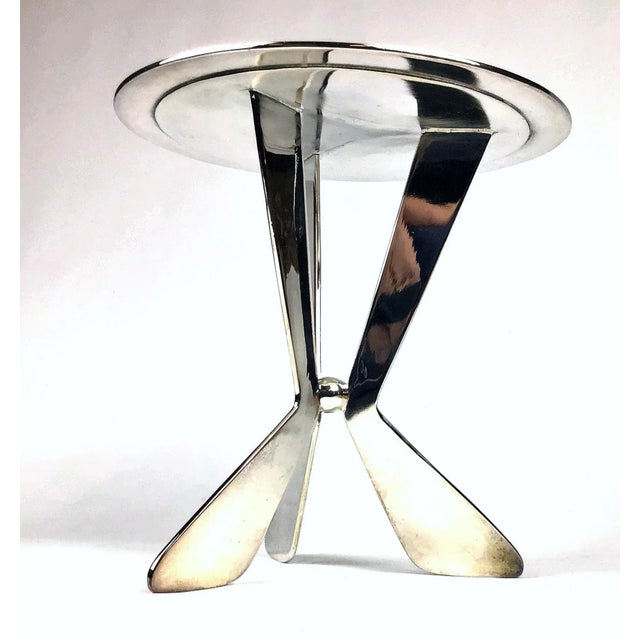 Contemporary 1980s Silver Plated Modern Heavy Pedestal Stand For Sale - Image 3 of 11
