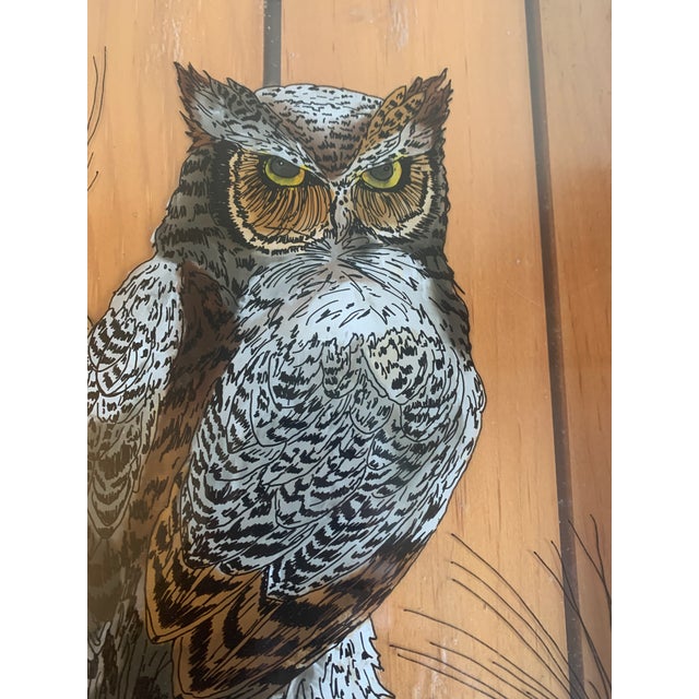 Late 20th Century Late 20th Century Reverse Painting on Glass of Great Horned Owl on a Pine Branch For Sale - Image 5 of 6