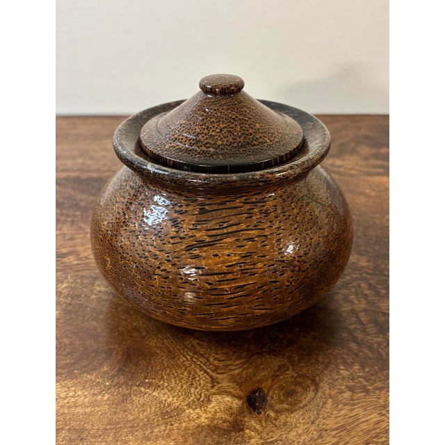 Late 20th Century Vintage Coastal Palm Wood Lidded Vessel With Lacquer Finish For Sale - Image 5 of 7
