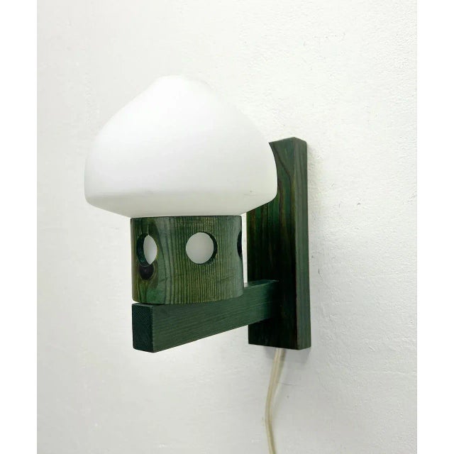 Wood Mid-Century Modern Swedish Wall Lamp in Wood and Opaline, 1960s For Sale - Image 7 of 8