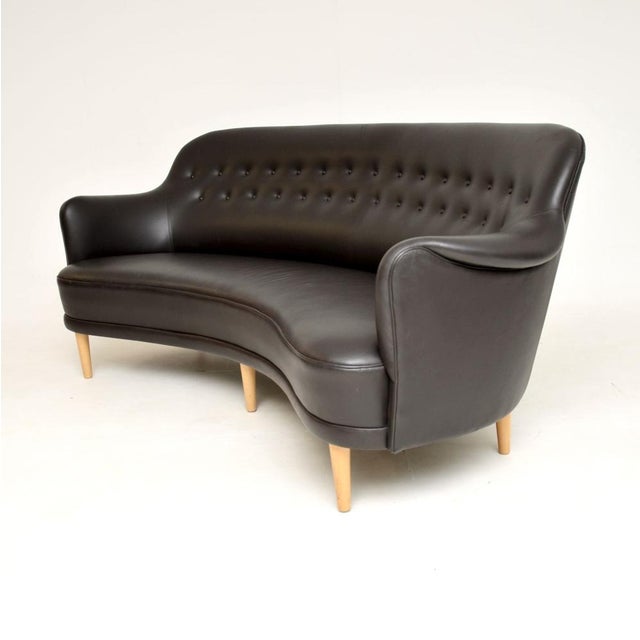 Carl Malmsten Swedish Leather Sams Sofa by Carl Malmsten for O.H. Sjögren, 1960s For Sale - Image 4 of 11