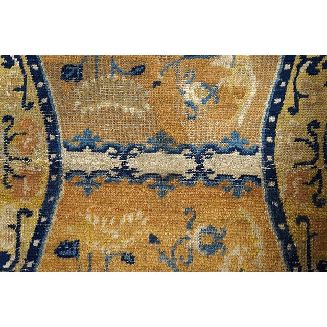 Early 19th Century 1820s Tan Camel Medallion Antique W. Chinese Saddle Cover 2'2" X 4'3" Handknotted Wool Carpet For Sale - Image 5 of 5