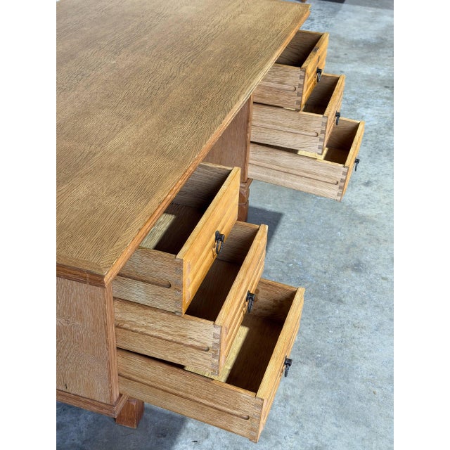 In Style of Henning Kjærnulf Oak Executive Desk With 6 Drawers Open Bookshelf Denmark Mid-Century Modern 1960s For Sale - Image 12 of 13