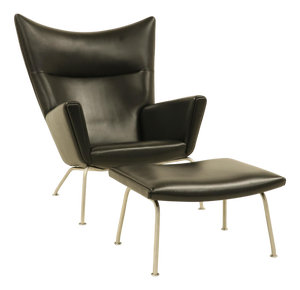Set of Wing Chair with Ottoman by Hans Wegner for Carl Hansen & Søn, 1990s, Set of 2