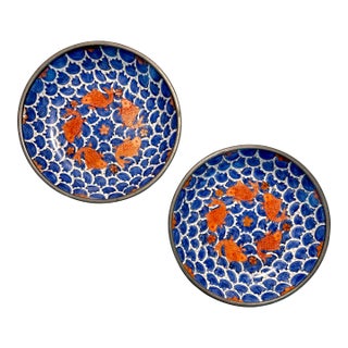 MCM Neiman Marcus Pewter and Porcelain Koi Fish Plates Bowls For Sale