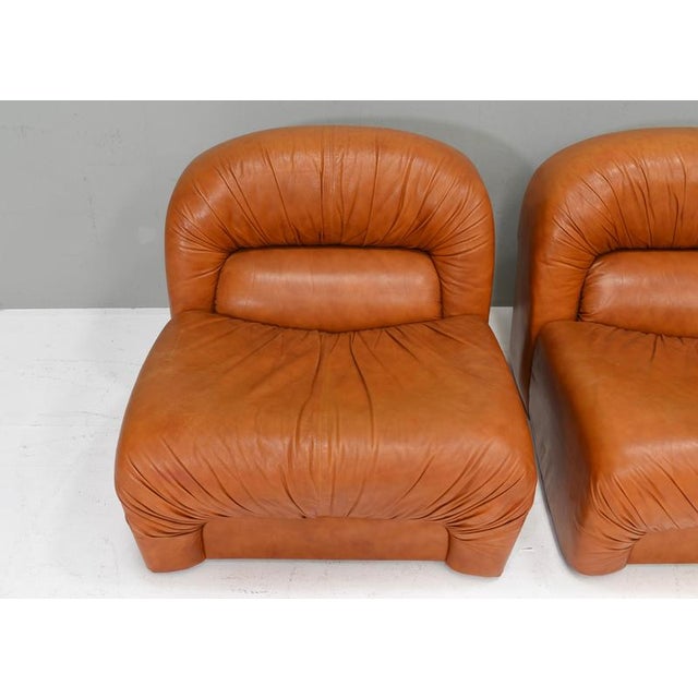 Vintage Lounge Chairs in Cognac Leather by Rossi di Albizzate, Italy, 1970s, Set of 2 For Sale - Image 11 of 18