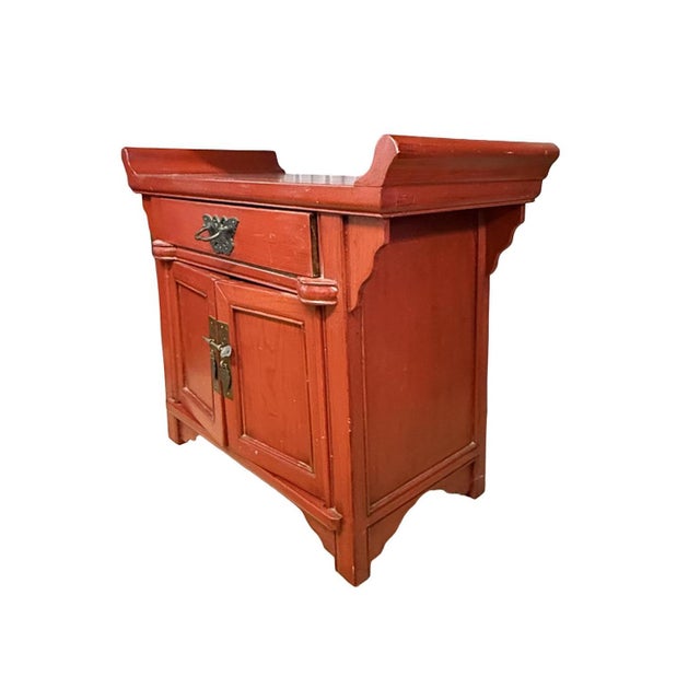 Add a handsome pop of color and classical Eastern elegance to your space with this vintage Chinese small altar chest....