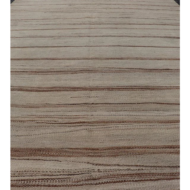 Modern Mid 20th Century Vintage Flat Weave Turkish Kilim With Stripes in Tan Taupe Cream and Brown For Sale - Image 3 of 12